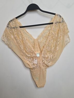 Anthropologie Clo Intimo Lace Trim Sheer Bodysuit Yellow NWT Small